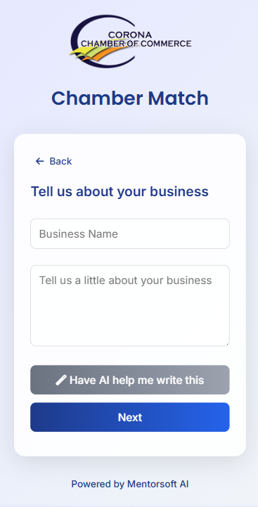 Account setup questions in ChamberMatch