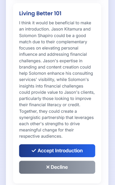 AI matching screen showing potential connections